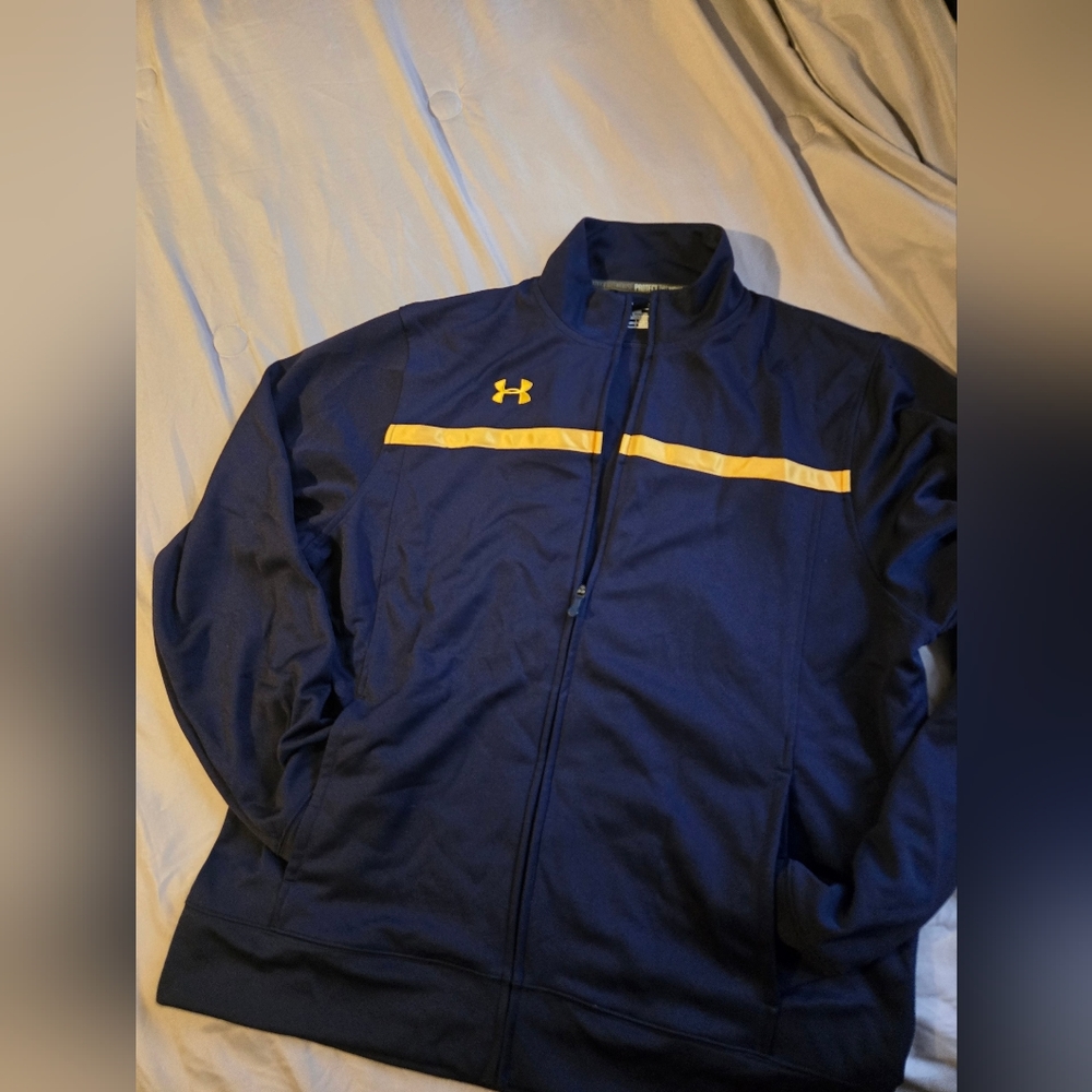 Under Armour Mens AllSeasonGear Full‎ Zip Track Jacket Navy Blue Yellow Large